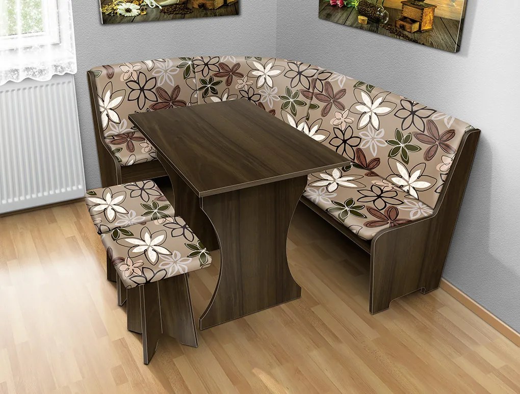 Nabytekmorava Jedálenská rohová lavica sa štokrlemi a stolom farba lamina: agát (akát), čalúnenie vo farbe: Alova béžová