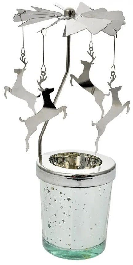 Strieborný točiaci svietnik na čajovku s jeleňami Ringi - Ø 8*17 cm