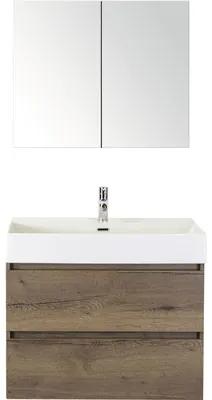Kúpeľňová zostava Maxx XL tabacco s keramickým umývadlom a zrkadlovou skrinkou 80 cm