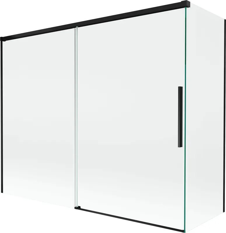 Mexen Rox, 2-krídlová posuvná vaňová zástena 190 + 80 x 150 cm, 8mm číre sklo, čierny matný profil, 8C9-190-080-70-00