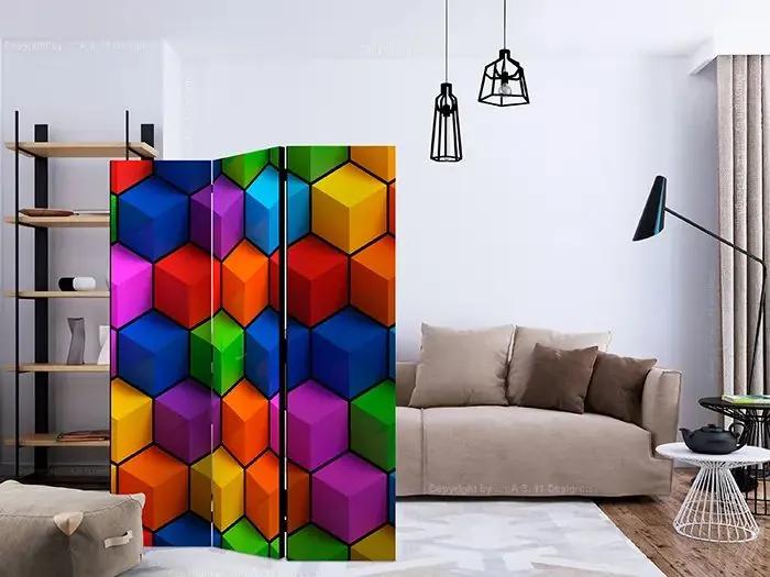 Paraván - Colorful Geometric Boxes [Room Dividers] Veľkosť: 135x172, Verzia: Akustický