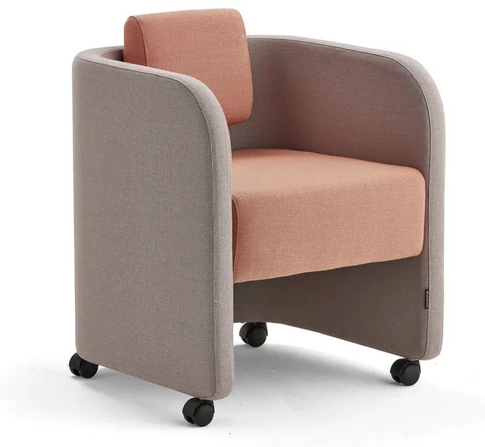 Kreslo COMFY, s kolieskami, vlnená tkanina, striebornošedá/lososová ružová