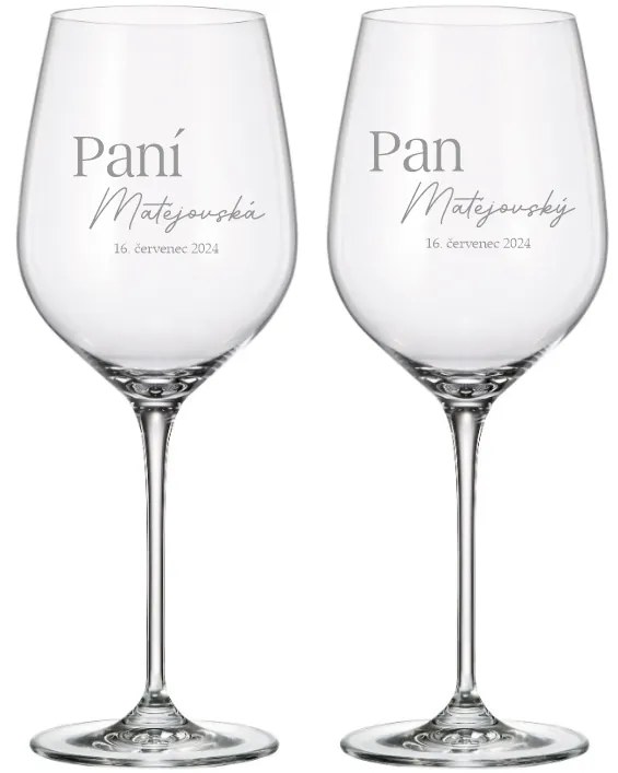 Dekorant Svadobné poháre na biele víno PÁN A PANI 480 ml 2KS