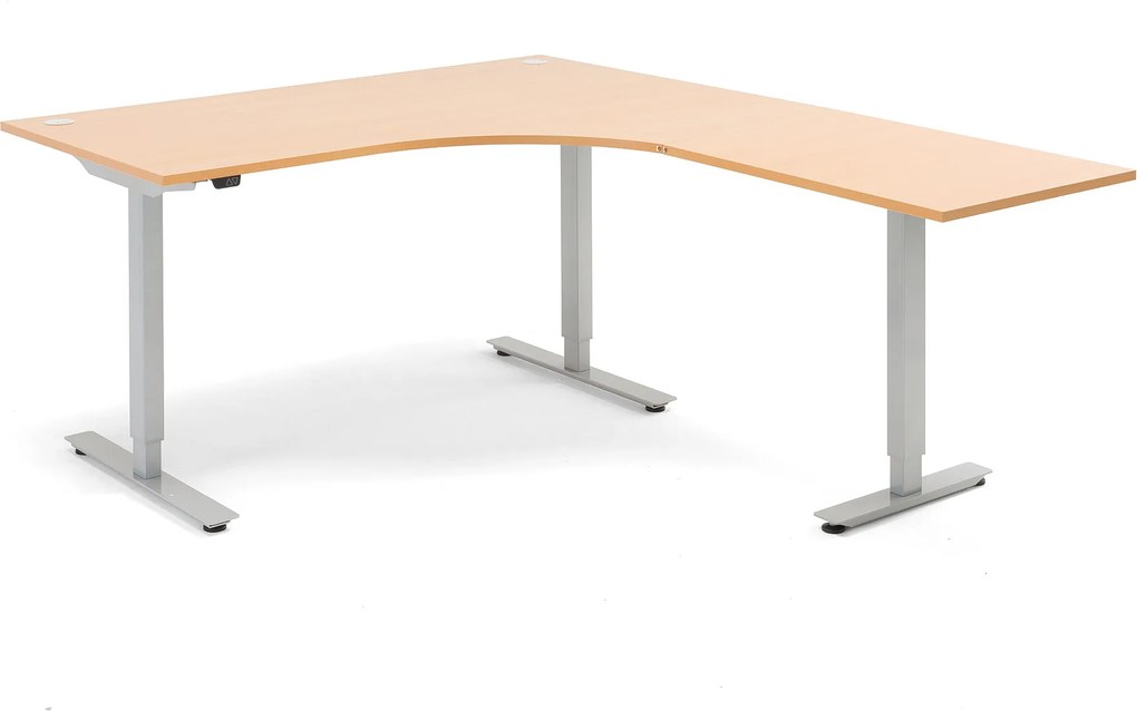 Výškovo nastaviteľný stôl Flexus, rohový, 1600x2000 mm, buk