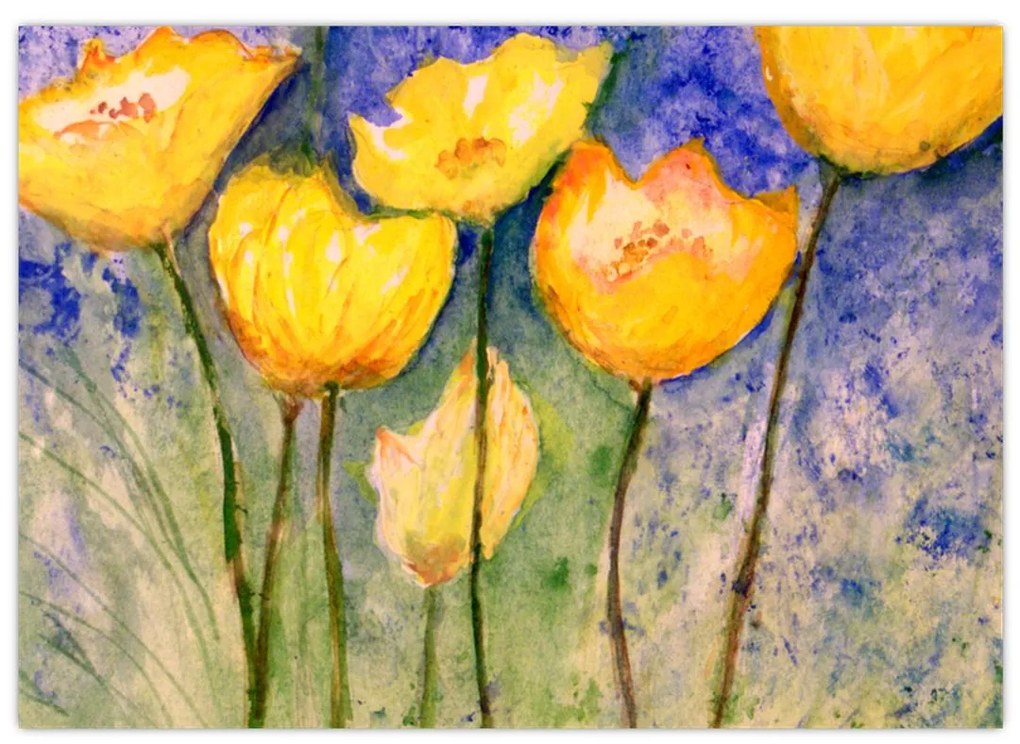 Sklenený obraz - Žlté tulipány (70x50 cm)