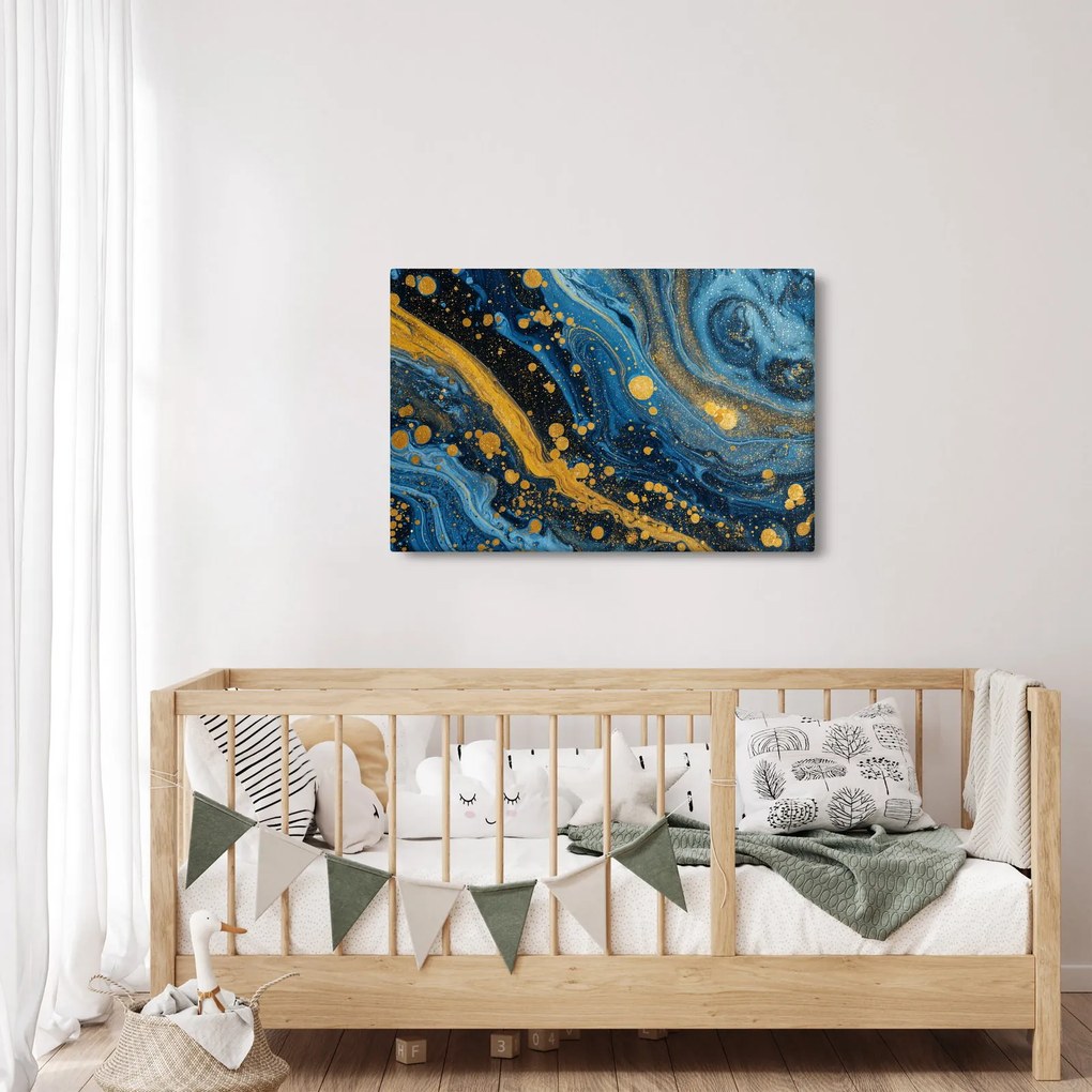 Obraz - Modrá abstrakcia so zlatom (90x60 cm)