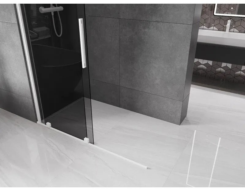 Mexen Velar, sprchová zástena s posuvnými dverami Walk-in 130 x 200 cm, 8mm šedé sklo, biela matná, 871-130-000-43-20