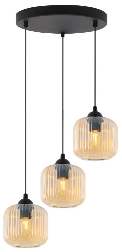 Závesné svietidlo Riffle, 3x medové sklenené tienidlo, o