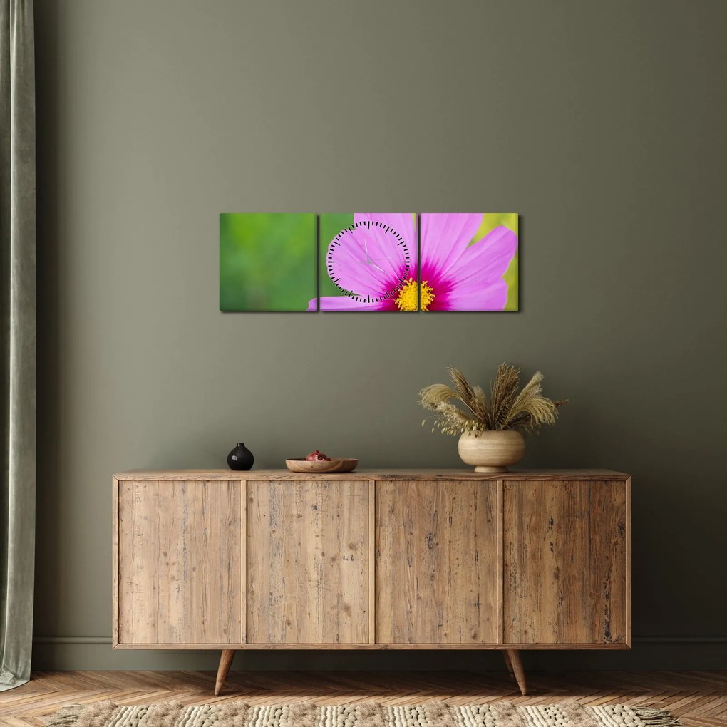 Obraz - lúčna kvetina (s hodinami) (90x30 cm)