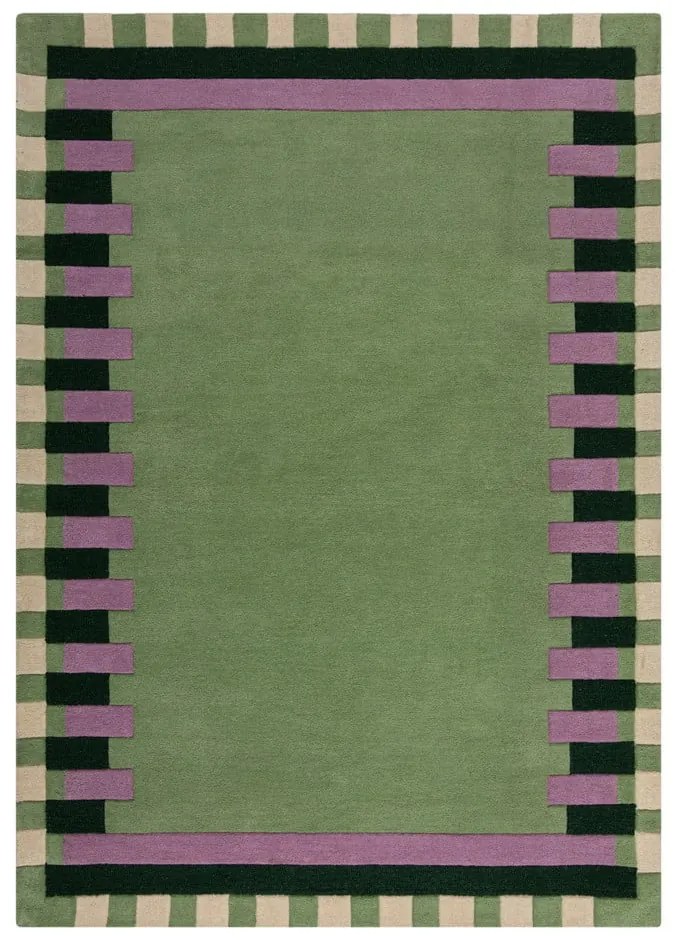 Zeleno-fialový ručne tkaný vlnený koberec 120x170 cm Kai Wool Border - Flair Rugs