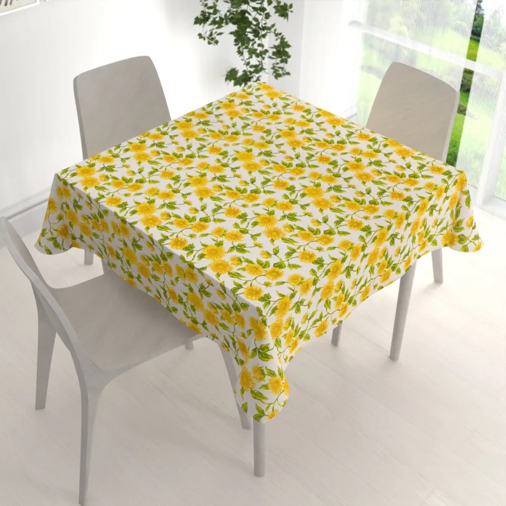Biante Bavlnený štvorcový obrus Sandra SA-602 Slnečnice na bielom 120x120 cm