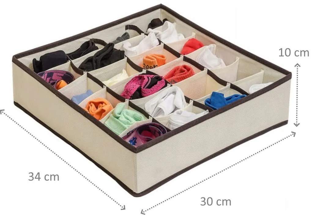 VERK GROUP Organizér na spodnú bielizeň, KIPIT, 24 priehradiek, béžový, 34 x 30 x 10 cm