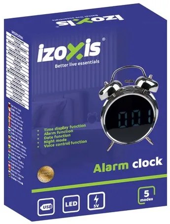 Izoxis 26337 Digitálne LED hodiny v štýle retro budíka, strieborné