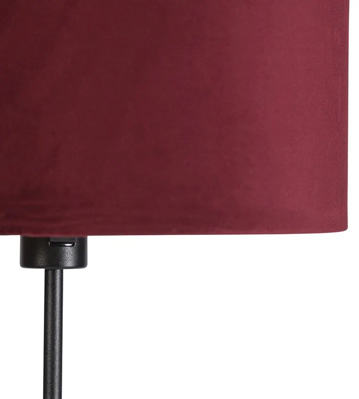Stojaca lampa čierna s červeným zamatovým tienidlom so zlatom 35 cm - Parte