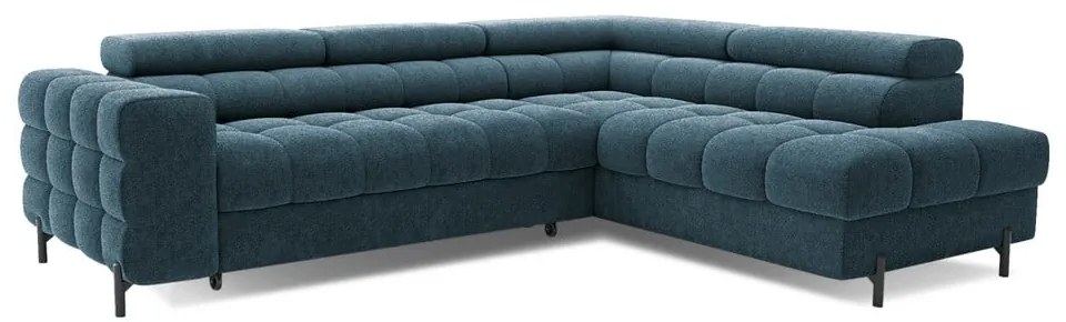 Modrá rozkladacia/s úložným priestorom rohová pohovka z textílie buklé (pravý roh/do L) Ferucce – ELTAP