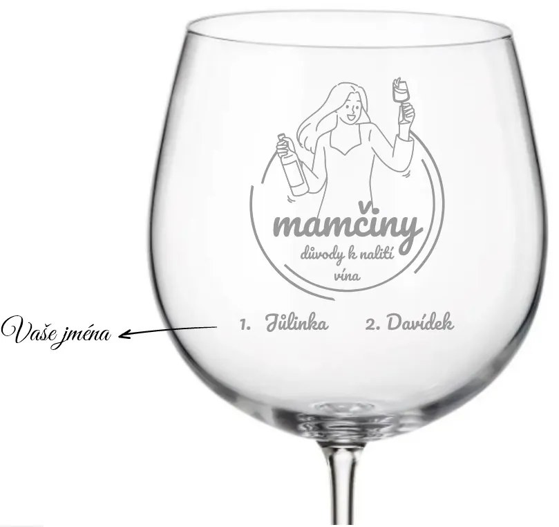 Dekorant Pohárik na víno pre mamičky MAMČINY DÔVODY NA NALIATIE