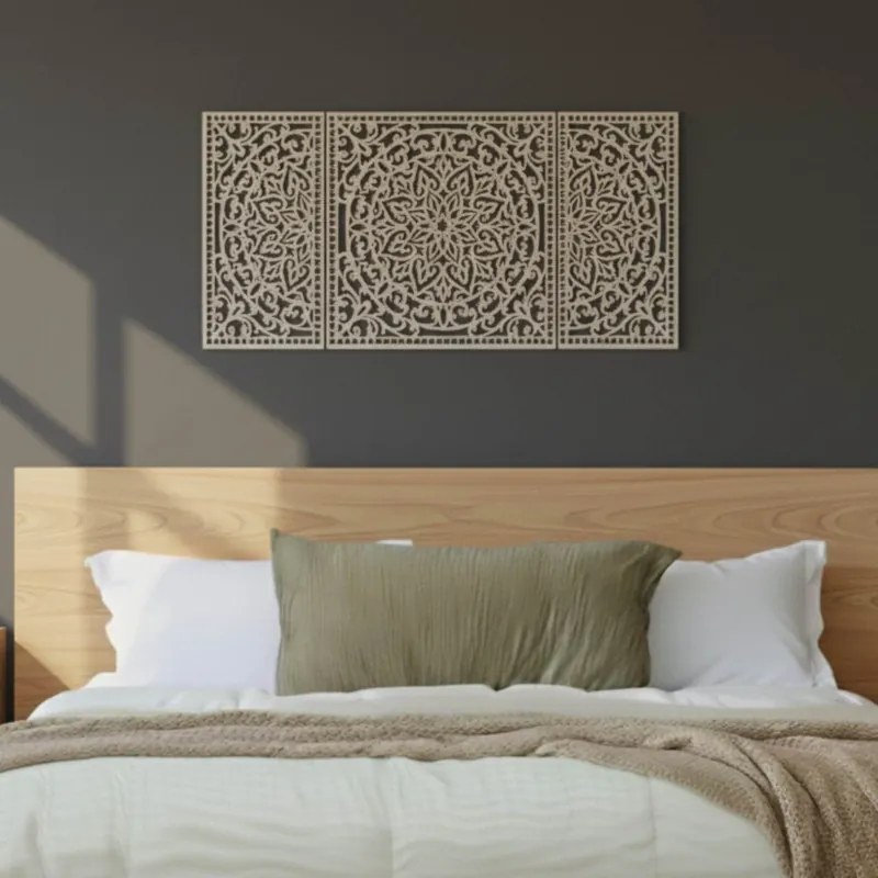 Drevená nástenná dekorácia trojdielna mandala do interiéru | SENTOP HDF0514-B