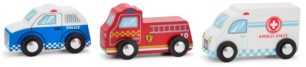 Súprava drevených mini záchranárskych vozidiel - 3 ks