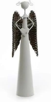 anjel so srdcom kovový biely krídla strieborne 11x40cm