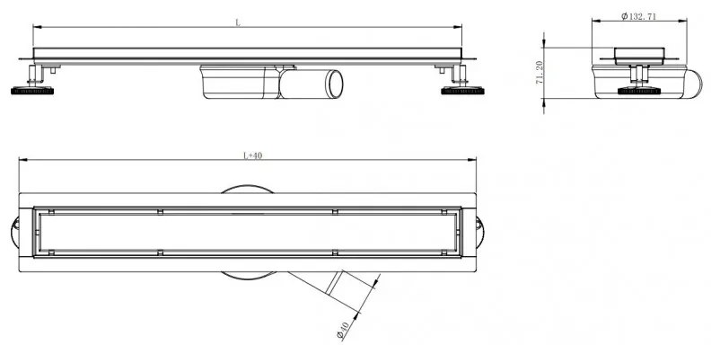 Mexen Flat lineárny nerezový žľab 70 cm, 360° sifón, vzor M33, nerez, 1033070-40