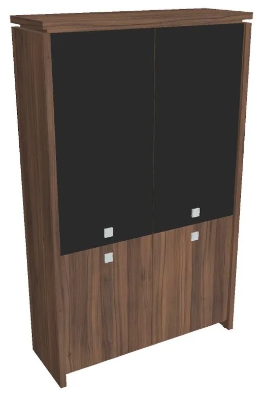 Vysoká skriňa Verno 128 x 46 x 210 cm, kombinované dvere, orech / čierna