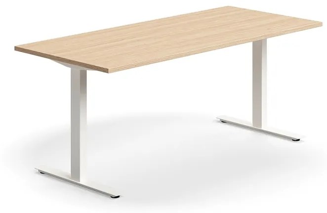 Kancelársky stôl QBUS, rovný, 1800x800 mm, T-rám, biely rám, dub