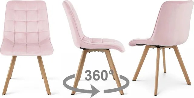 Jedálenská stolička CIEZA 360 zamatová, ružová / hnedé nohy