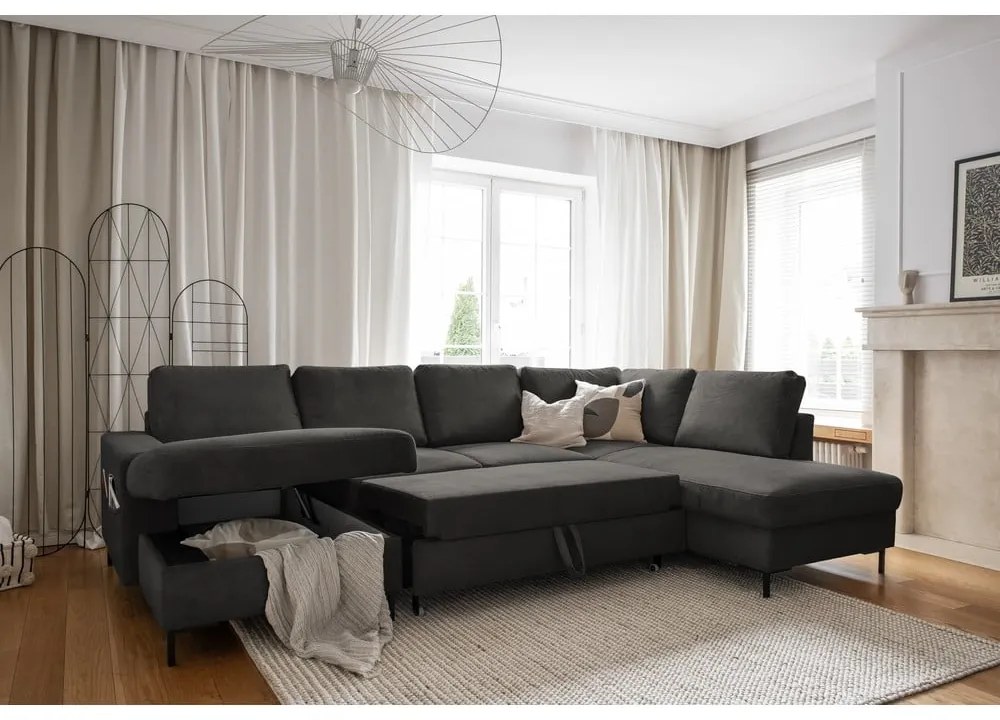 Tmavosivá menčestrová rozkladacia rohová pohovka (pravý roh) Lofty Lilly – Miuform