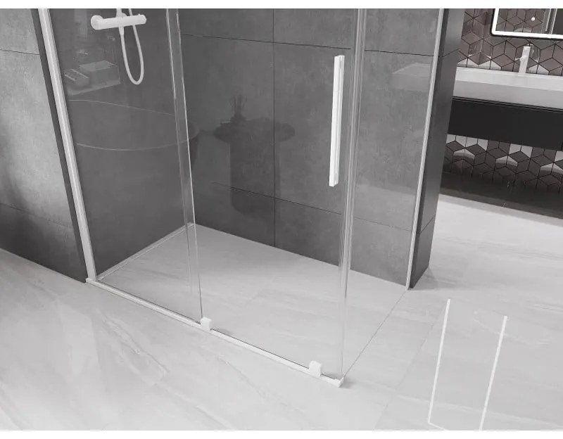 Mexen Velar, sprchový kút s posuvnými dverami 160(dvere) x 80(stena) cm, 8mm číre sklo, biela, 871-160-080-01-20