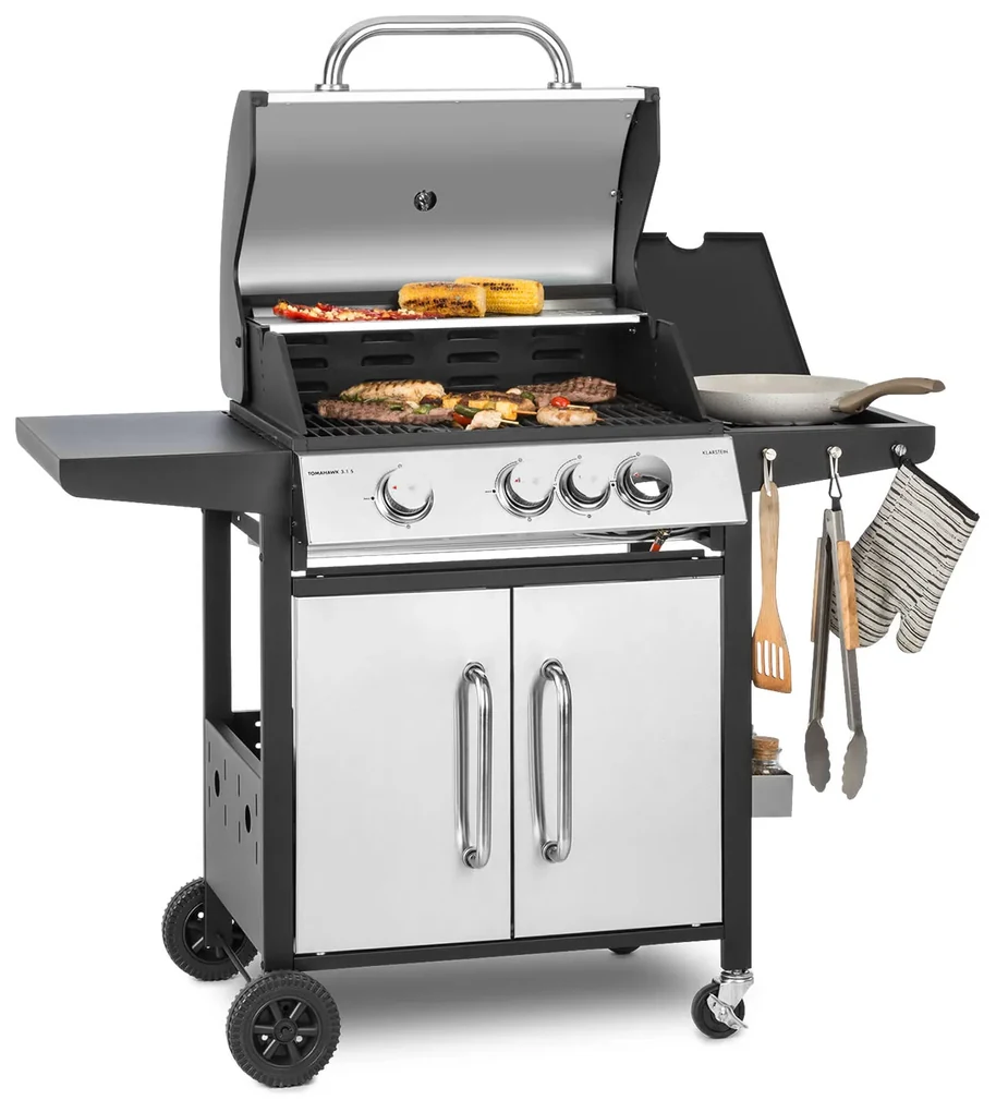 Tomahawk 3.1 S, plynový gril, 3x3,6kW horák + 2,7 kW bočný horák, 60x45cm, gril, nehrdzavejúca oceľ