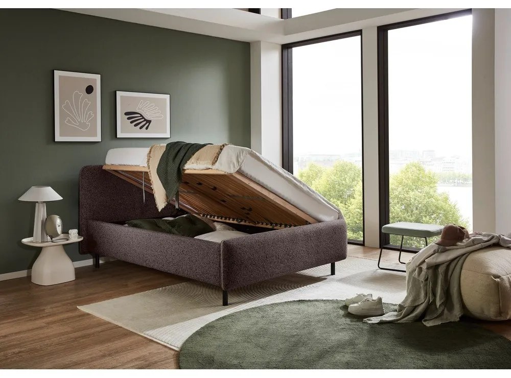 Antracitová čalúnená dvojlôžková posteľ s úložným priestorom s roštom 180x200 cm Primo – Meise Möbel