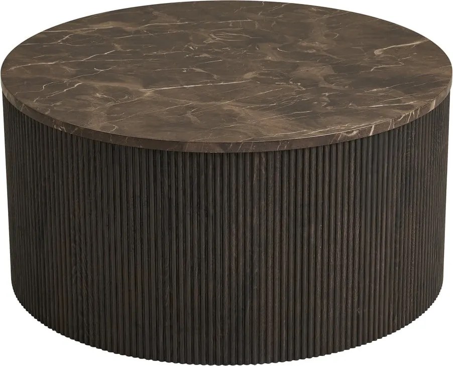 Tmavohnedý okrúhly konferenčný stolík s doskou v dekore mramoru ø 80 cm Rota – House Nordic