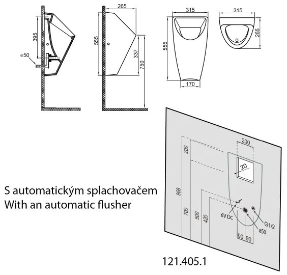 Bruckner - Pisoár SCHWARN zadný prívod, zadný odpad keramika/biela