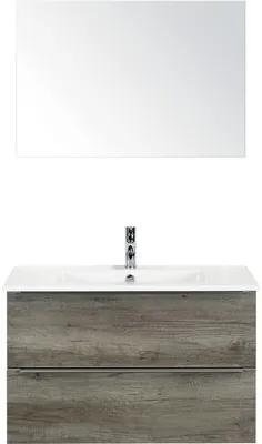 Kúpeľňový nábytkový set Pulse 90 cm s keramickým umývadlom dub Nebraska a zrkadlom