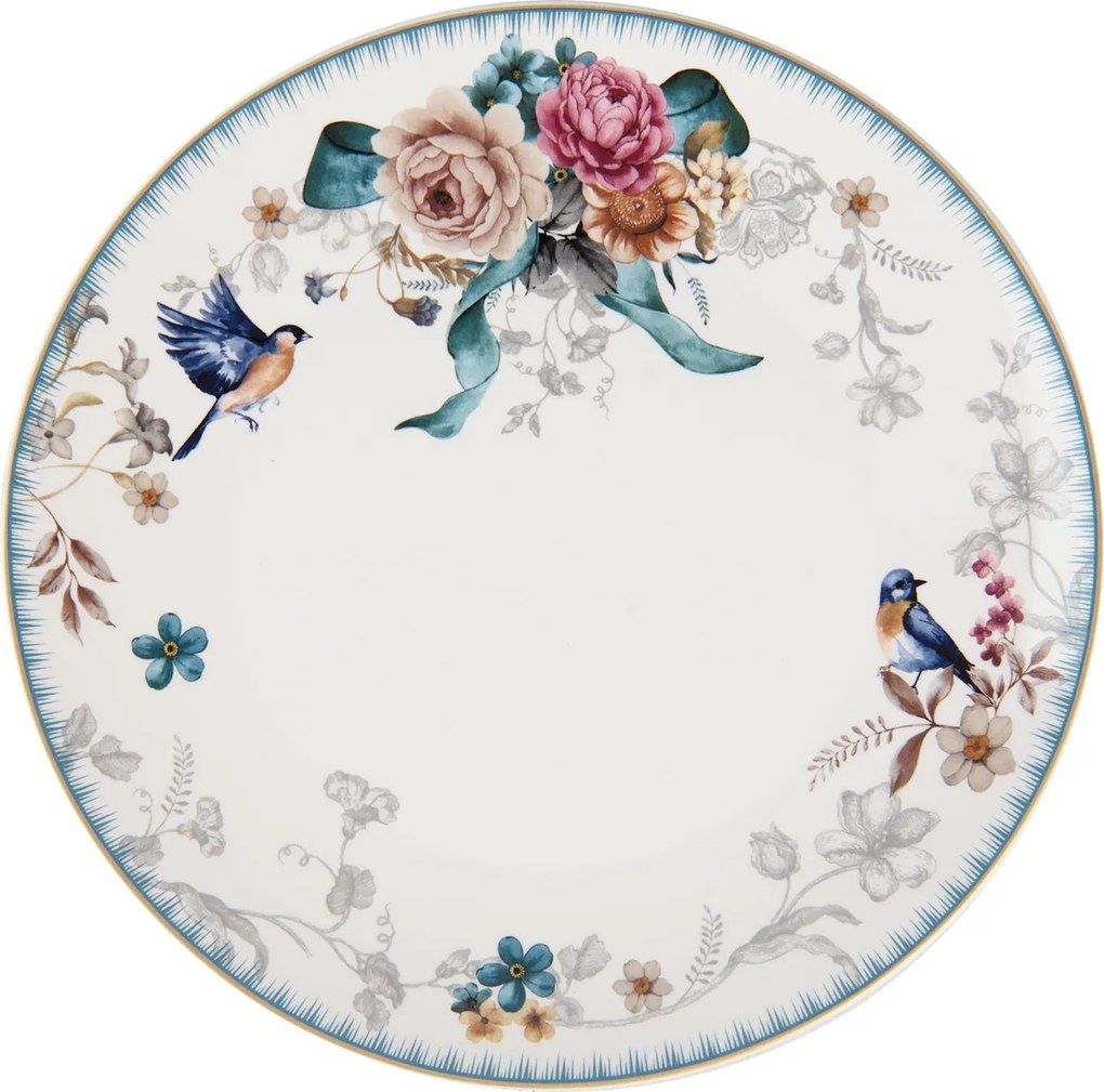 Jedálenský tanier s motívom kvetín a vtáčika Pivoine - Ø 26*2 cm