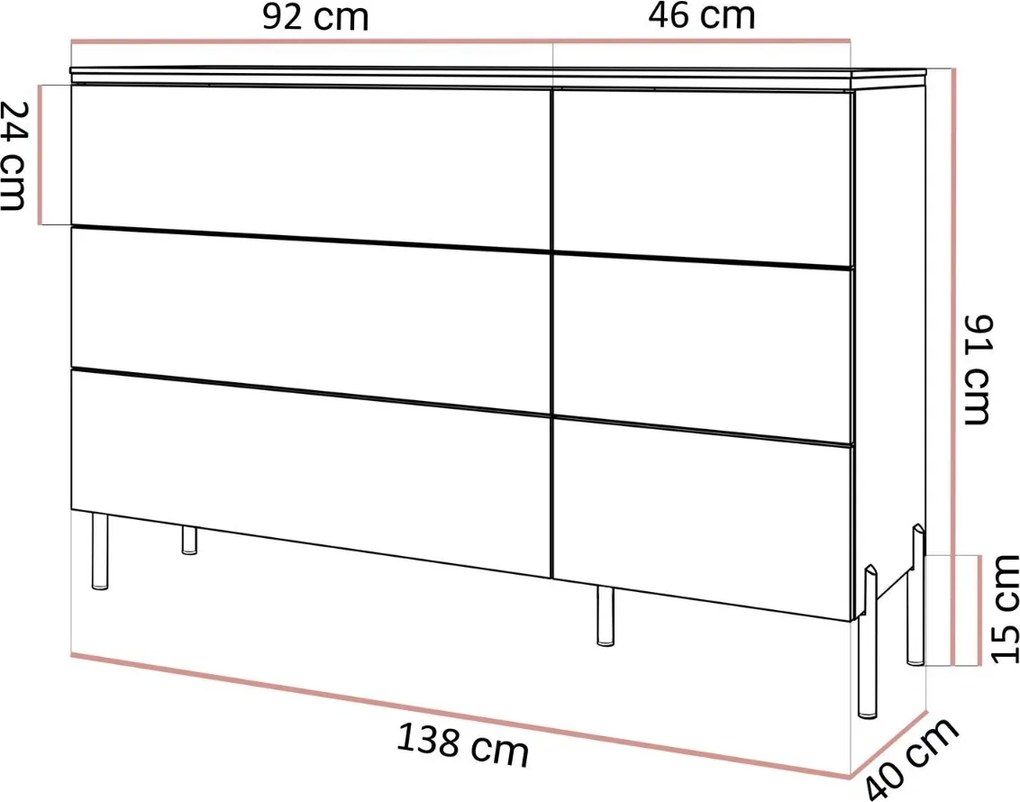KOMODA 6S NESSIE 2 KAŠMÍR + ZLATÁ 138 cm