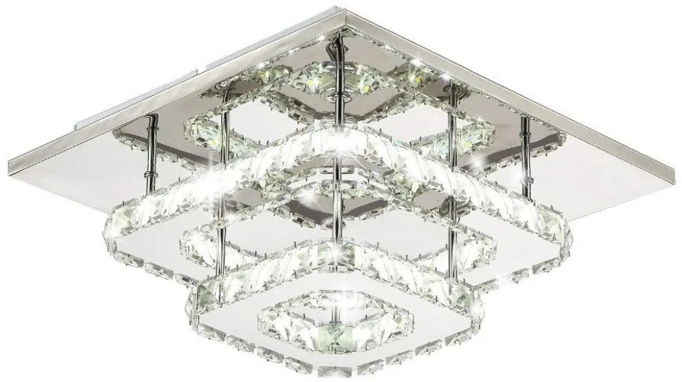 Toolight Toolight, LED 24W kryštálová stropná lampa štvorcová APP410-C, chrómová-zlatá, OSW-65008