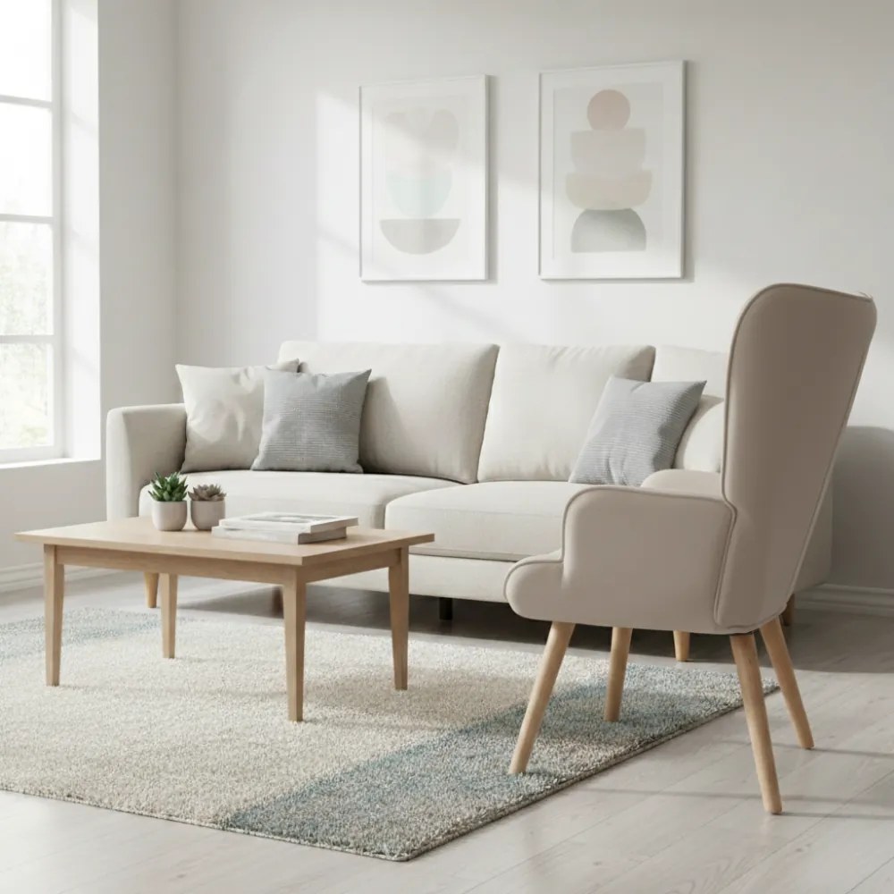 Kreslo ušiak LUGO — masív, látka, prírodná / krémová