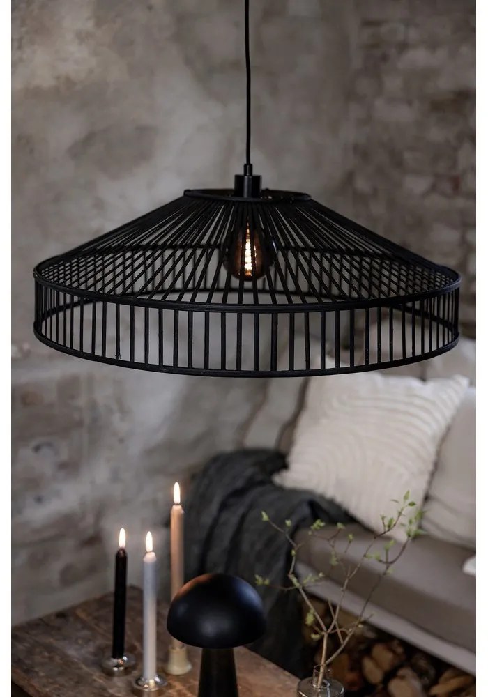 Čierne závesné svietidlo s bambusovým tienidlom ø 70 cm Tapa – Markslöjd