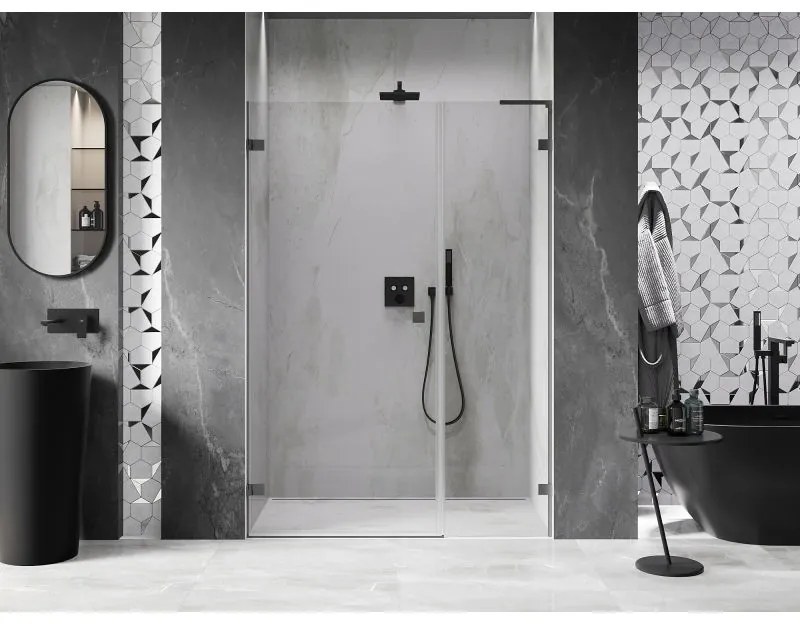 Mexen Lunar-B, L Otočné ľavé sprchové dvere 145 cm, 8mm číre sklo, grafitový profil, 832SL-145-050-95-00-L