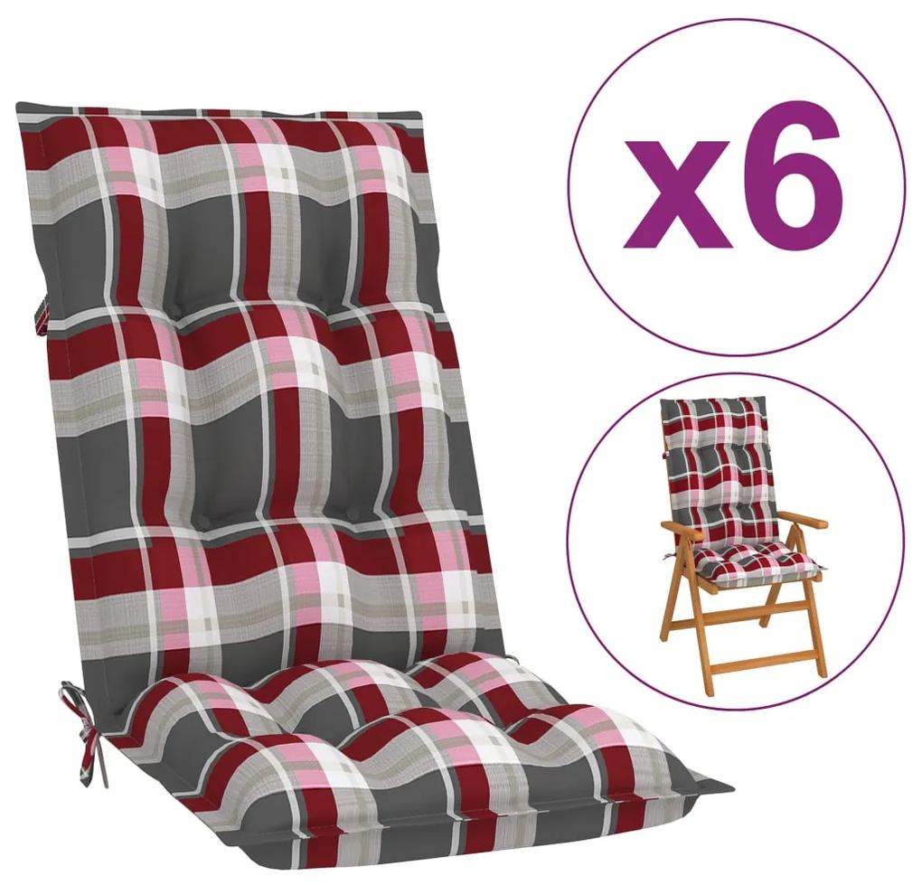 vidaXL Podložky na záhradné stoličky 6ks, červené,kockované 120x50x7cm |  BIANO