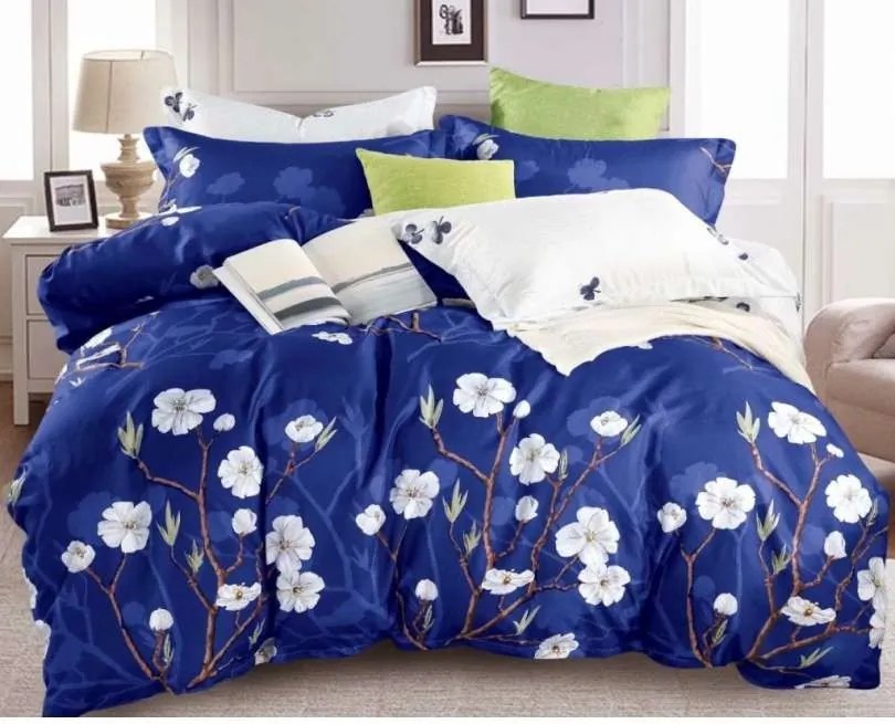 DomTextilu Modré posteľné obliečky s potlačou kvetov stromu 3 časti: 1ks 160 cmx200 + 2ks 70 cmx80 Modrá 140x200 cm 28721-155125