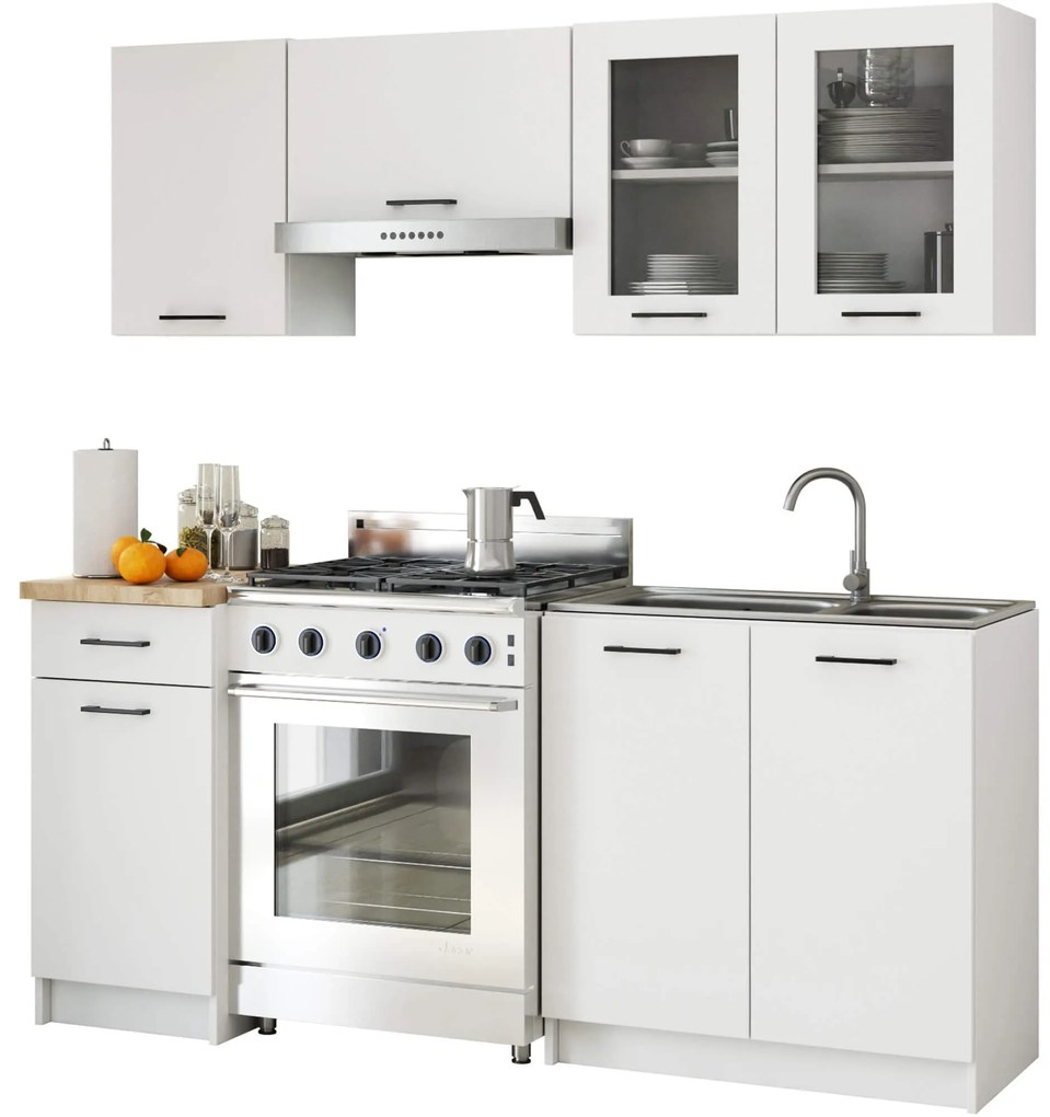 Kuchyňská linka Olivie 1,8 m prosklená bílá/dub sonoma