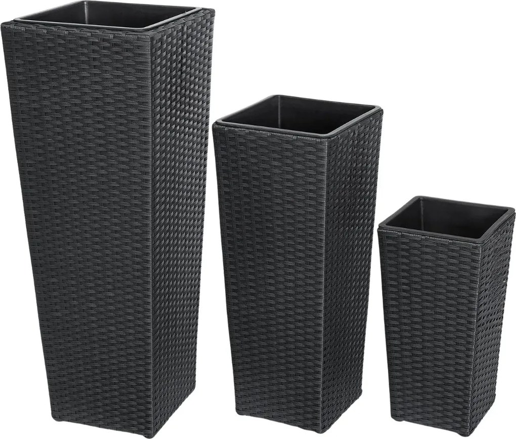 Sada 3 ks květináčů Dejo z polyratanu černá