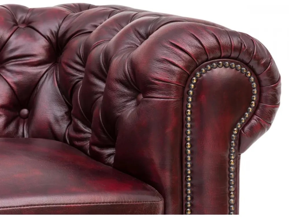 furniture-nabytek.cz - Masívna sedačka Chesterfield z pravej kože, červená