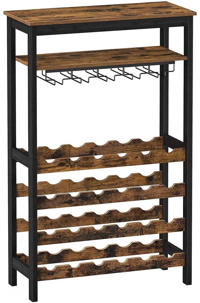 Stojan na víno s držiakom na poháre, 66 x 30 x 100 cm, rustikálna hnedá