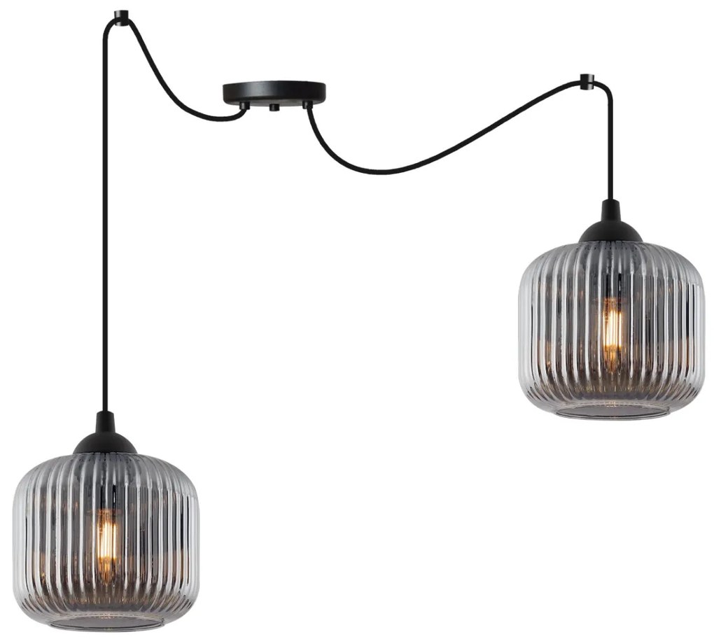 Závesné svietidlo Riffle Spider, 2x grafitové sklenené tienidlo