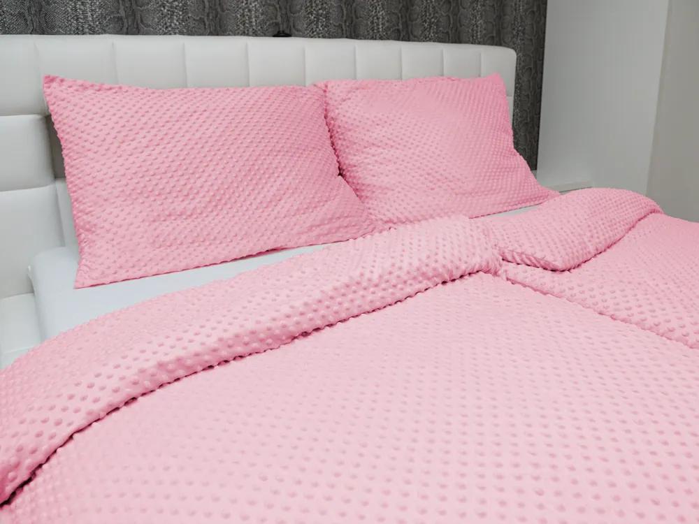 Biante Hrejivé posteľné obliečky Minky 3D bodky MKP-035 Svetlo ružové Jednolôžko 140x200 a 70x90 cm
