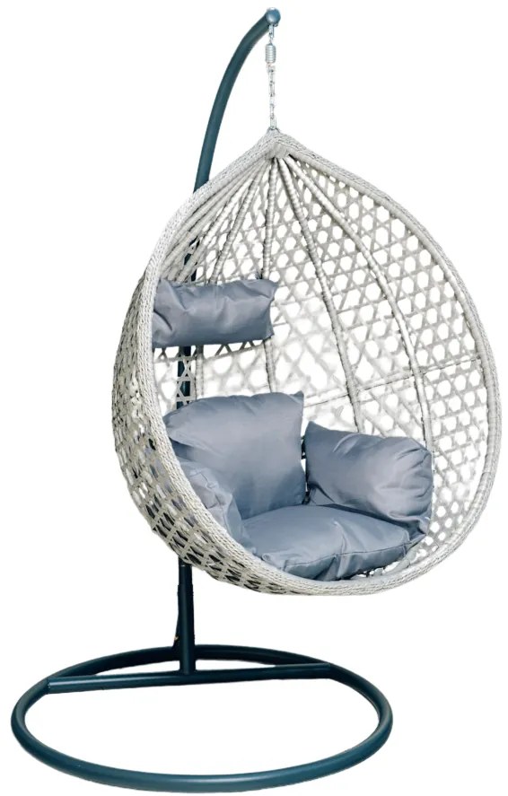 Sivé závesné kreslo TROPIKAL so stojanom a sivým vankúšom