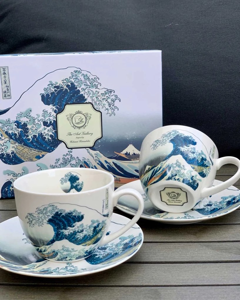 Porcelánová šálka s podšálkou Hokusai The Great Wave 250 ml sada 2ks